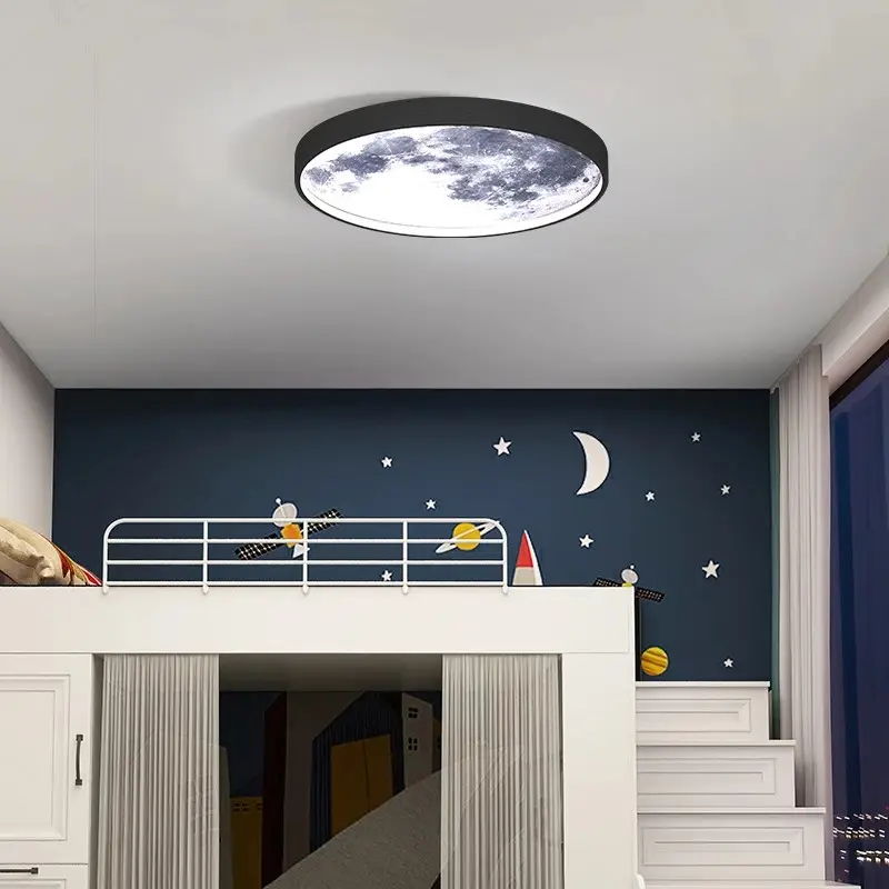 zhongshan Round Ceiling Lamp Black Kids Bedroom Flush Mount Light Fixtures Modern Led Moon Celling Lights