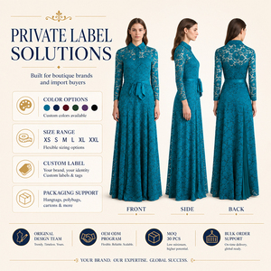 Abito Lungo Elegante da Donna con <span class=keywords><strong>Colletto</strong></span> a <span class=keywords><strong>Camicia</strong></span>, Maniche Lunghe in Pizzo Floreale Turchese, Linea ad A, Vendita Diretta dalla Fabbrica - Product Image 4