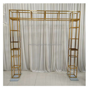 C-025ที่นิยมราคาถูกจัดงานแต่งงานโลหะโค้งทอง Shinny กรอบฉากหลังยืนสำหรับการตกแต่งงานแต่งงานเวที - Product Image 3