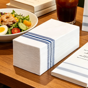 Serviettes de table jetables en pâte de bois vierge 2 plis, rayures bleues personnalisées et citation imprimée, avec sac OPP pour restaurants et cafés - Product Image 6