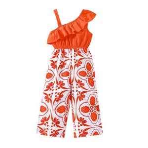 Nouvelles filles vacances d'été imprimé pur coton épaule inclinée à volants barboteuse <span class=keywords><strong>Net</strong></span> célébrité - Product Image 1