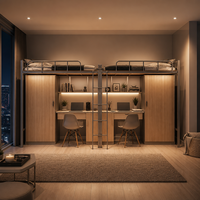 Lit superposé double avec bureau et armoire intégrés, design moderne en métal, symétrique