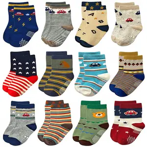 Hot Sale Custom Knitted Anti-slip Kids Bulk Socks Baby Boy Cute Stripe Socks