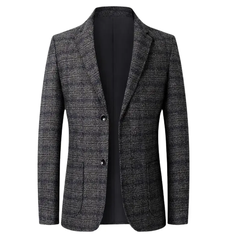 Mens Suits Blazer Slim Fit Two Button Single Breasted Business Formal Suit Plaid Print British Style Suit