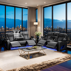 Ensemble de salon 2 pièces inclinable et rembourré de style moderne, fabriqué en bois avec fonction massage incluse - Noir - Product Image 1