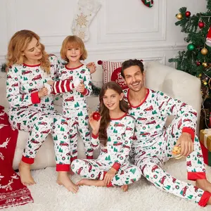 Conjunto de pijamas de bambú de manga larga con patrón de coche de Navidad para mujer, conjuntos familiares a juego, ropa de salón, conjuntos para mujer