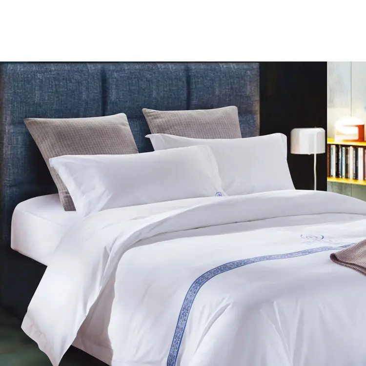 Sábanas blancas de lujo para cama de Hotel, t300, de algodón teñido liso, color blanco