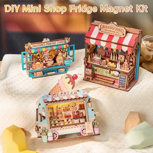 Hamaileon Miniature 3D en <span class=keywords><strong>bois</strong></span>, aimant magnétique pour réfrigérateur, stand de marché 'Mama' avec mouton et lumière LED, cadeau artisanal DIY, puzzle mural - Product Image 5