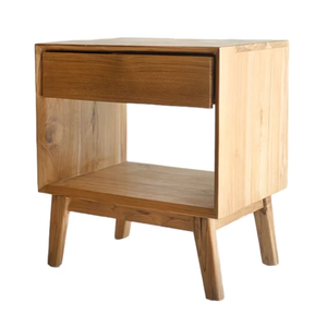 Mesita de noche de madera de teca maciza, robusta y elegante, con cajón espacioso y diseño duradero, perfecta para almacenamiento en el dormitorio. - Product Image 2