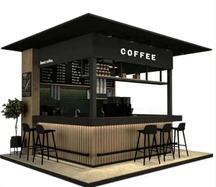 tragbare design-ideen kommerzielle hölzerne standstühle für kaffeetrink im freien kiosk für fast-food-bestellung container-box cart