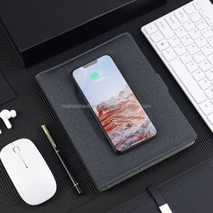 Nouveau carnet A5 à bouton magnétique avec chargeur sans fil, couverture en tissu PVC, idée cadeau d'affaires, coffret cadeau de Noël en cuir - Product Image 5