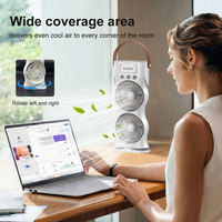 Ventilateur de brumisation à double tête avec télécommande et lumière RGB, oscillant, portable, rechargeable, humidificateur d'air