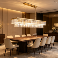 Lustre rectangulaire moderne en cristal doré, luminaire suspendu linéaire pour table à manger, îlot de cuisine
