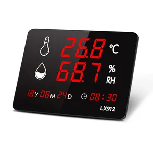 High Accuracy Led Display Temperature And Humidity Measurement Meter Wall Mounted indoor Thermometer With Clock External Probe