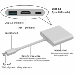 3 en 1 Tipo <span class=keywords><strong>C</strong></span> Hub HDTV Adaptador convertidor multipuerto <span class=keywords><strong>USB</strong></span> <span class=keywords><strong>C</strong></span> <span class=keywords><strong>Dock</strong></span> Compatible para MacBook Pro Air Ipad <span class=keywords><strong>HP</strong></span> - Product Image 5