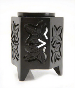 Lámparas de aceite decorativas negras y quemadores de aroma de piedra de jabón india, decoración duradera para el hogar - Product Image 1