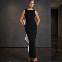 Robe d'été décontractée sans manches, col en V, contrastée noir et blanc, en tricot extensible (Spandex/Polyester), coupe trapèze, naturelle et respirante