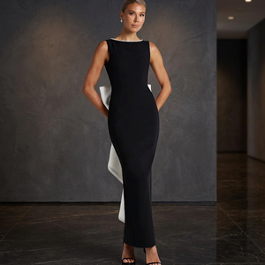 Vestido Casual de Verano sin Mangas con Cuello en V, Diseño en Contraste Negro y Blanco, Tejido de Punto con Spandex/Poliéster, Corte en A, Natural y Transpirable - Product Image 3