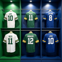 Jersey Berkualitas Tinggi 10 # Cinta 12 # Rodgers 33 # Jones 85 # Jersey Bordir Kraft American Football Jersey Kustom
