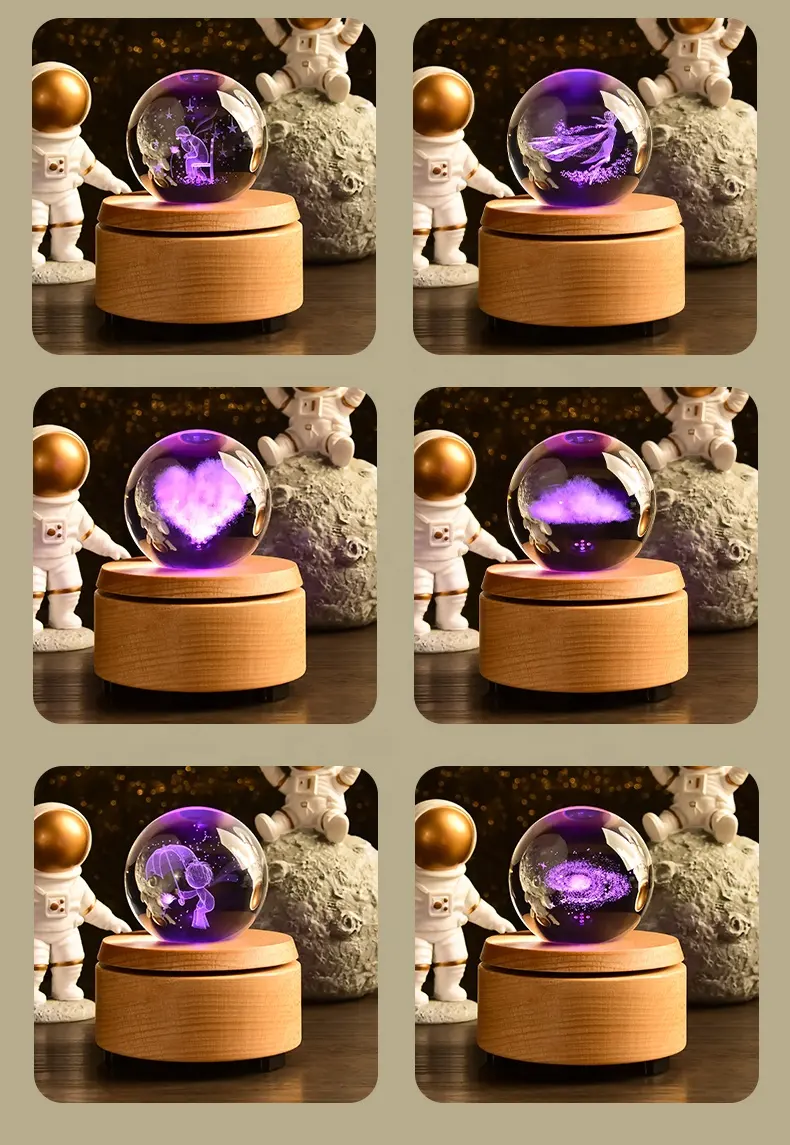 Hot Sale Luxury Laser Engraved LED Crystal Ball Paperweight Light For Home Decoration