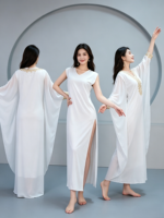 Costume de danse du ventre blanc Baladi, ensemble 2 pièces, longue robe kaftan arabe, robe intérieure, tenue de performance et d'entraînement