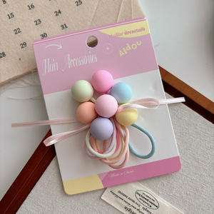 Set <span class=keywords><strong>di</strong></span> 7 Elastici Colorati per Capelli per Bambini, Design con Cartoni Animati, Caramelle, Stelle e <span class=keywords><strong>Fiori</strong></span>, 5cm in Tessuto alla Moda - Product Image 4