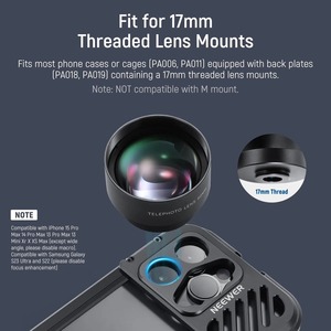 Neewer HD 60mm Ống kính Tele 2X phóng đại cho <span class=keywords><strong>Iphone</strong></span> 15 Pro Max/Samsung/Xiaomi điện thoại lồng Trường hợp với 17mm ống kính Adapter - Product Image 6
