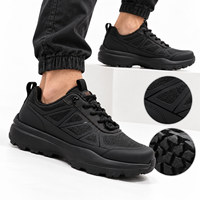 Baskets basses noires en maille synthétique à semelle épaisse pour la course sur sentier, la marche et les activités de plein air – Chaussures décontractées pour hommes