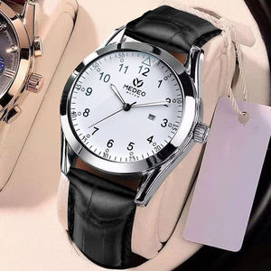 MEDEO MD703 รุ่นใหม่ล่าสุด นาฬิกาข้อมือผู้ชาย สายหนังหรูหรา ตัวเรือนสแตนเลสสตีล ขนาด 24 มม. ระบบอนาล็อก Miyota กันน้ำ 3BAR - Product Image 6