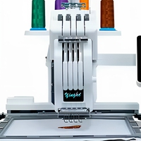 Machine à broder informatisée à tête unique 4 aiguilles, avec écran tactile et plateau de travail plat, pour vêtements, chapeaux et textiles, avec support de fils colorés