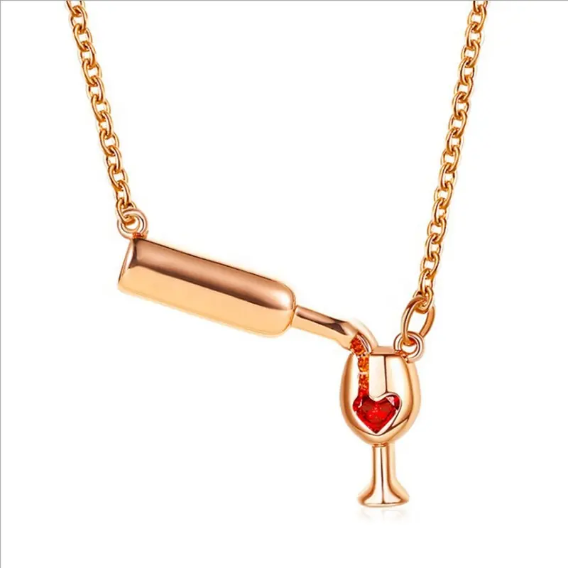 Persönlichkeit Design neue Frauen Liebe Weinflasche Tasse Gold Silber Farbe Halskette Mode Schlüsselbein Kette