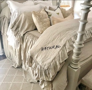 Bán buôn 100% Linen tồi tàn Chic Ruffle Duvet cover Set Nữ Hoàng/Vua/Twin/XL Cal Vua Kích thước 200tc rắn cho đám cưới nhà khách sạn - Product Image 2