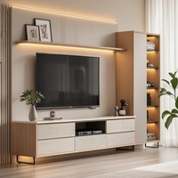 Moderno Soporte de TV de Madera Personalizable con Almacenamiento Ajustable para Salas de Estar, Apartamentos y Villas - Compatible con Pantallas LED
