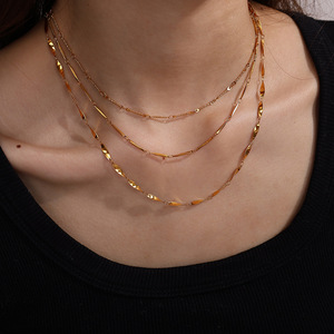 <span class=keywords><strong>Collana</strong></span> Minimalista con Catena a <span class=keywords><strong>S</strong></span> in Bambù, Acciaio Inossidabile Placcato Oro 18K - Product Image 1