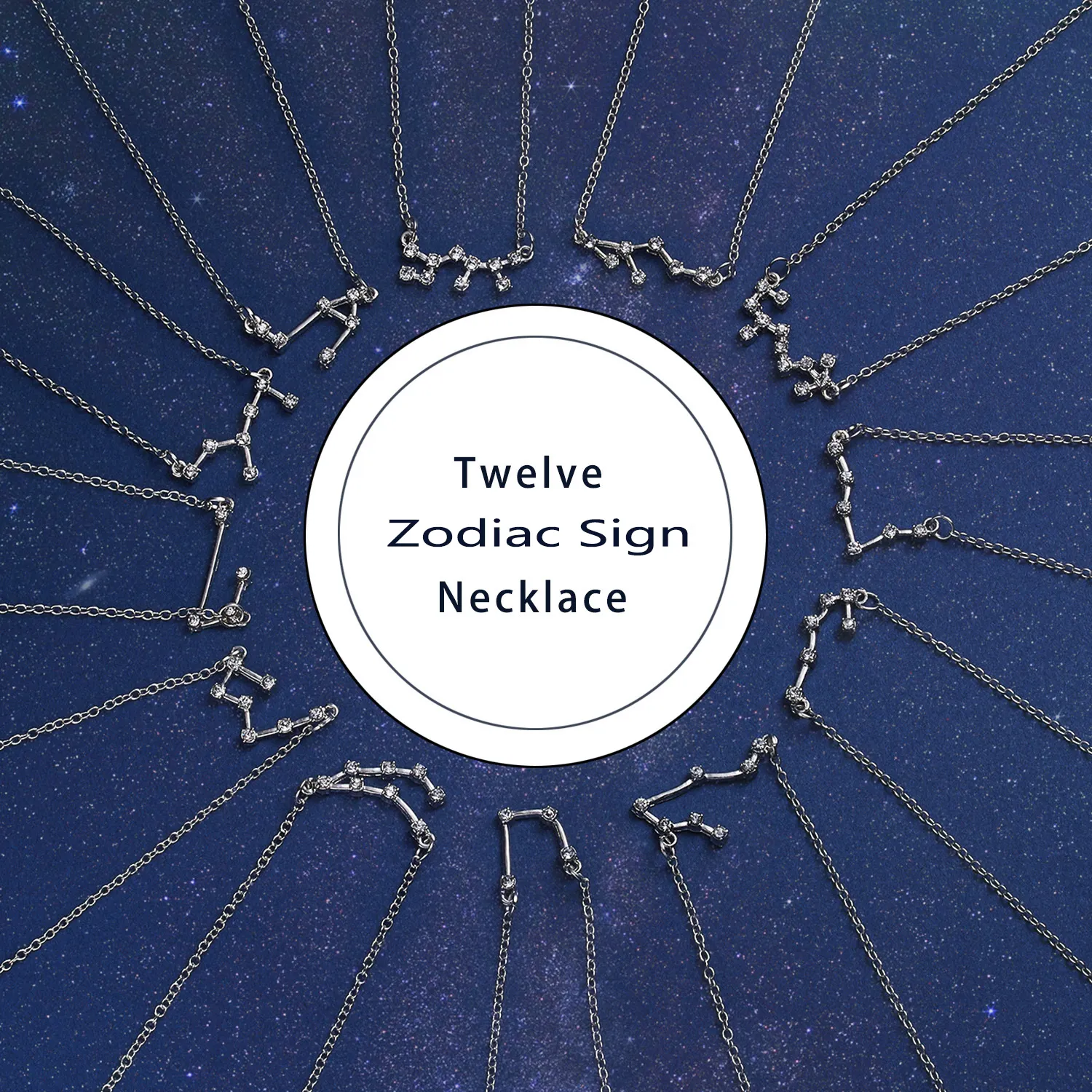 Kalung Kardus Bintang Kristal Berkilau Trendi Kalung Choker 12 Zodiak Liontin Tanda Zodiak untuk Wanita