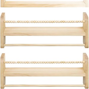<b>Wall</b> <b>Mounted</b> Wooden Bookshelf For Kids With Hanging Rod 3 Tier Rectangle <b>Shelf</b> For Books Toys And Personal Care Items - Product Image 5