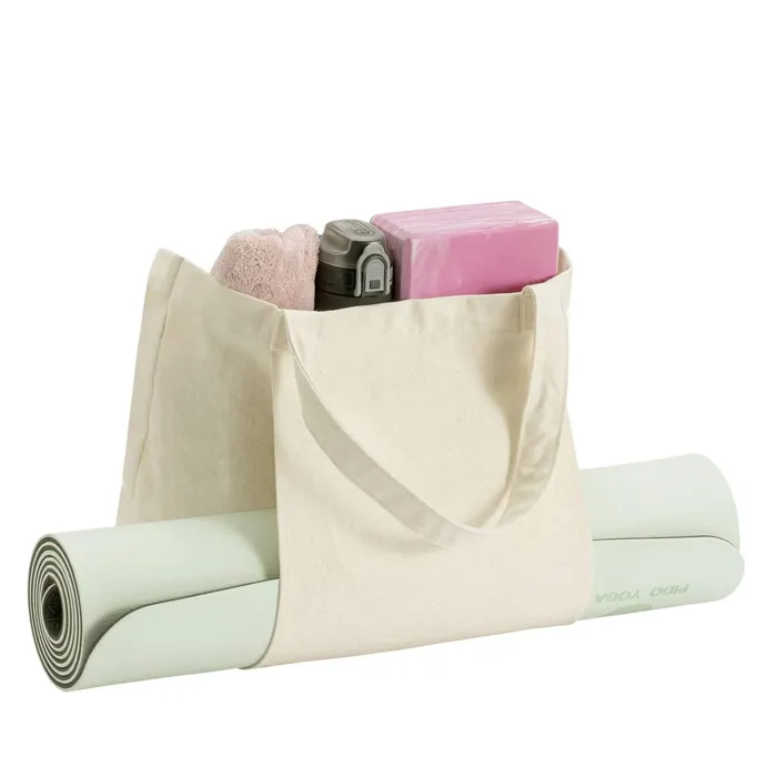 Tas matras Yoga tas Yoga kanvas katun tas bahu pembawa Tote Yoga Gym Logo kustom dengan saku dalam