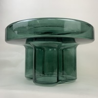 Juego de Mesas de Centro de Vidrio Estilo Nórdico, 2 Mesas Auxiliares de Vidrio Soplado en Color Ámbar y Verde, Mesa de Centro Moderna para Sala de Estar