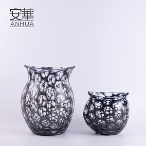 Juego de Jarrones de Vidrio Soplado a Mano, Estilo Art Deco Moderno, Negro con Puntos Blancos, Decorativos para el Hogar y Bodas - Product Image 1