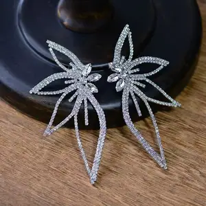 S925 Silver Needle Full Diamond Flower Earrings Fashion Exaggerate Crystal Rhinestone Charm Earrings