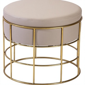 Best Seller Black Color Round Shape <b>Ottomans</b> With gold Soft Upholstery Living Room Furniture Home <b>Stool</b> - Product Image 4