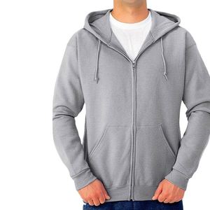 Sudadera con capucha de algodón suave para hombre, con cremallera, tejido de punto, color liso, con logotipo bordado personalizado, fina, para otoño - Product Image 3