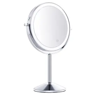 8英寸可调桌面双面化妆镜发光二极管，带光放大化妆镜5X 10x放大倍数