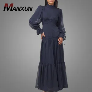 イスラム教徒の女性のファッションガウン2層シフォンレースマキシドレスアバヤイードブルカイスラム服ドバイブラックアバヤアラブジルバヤ