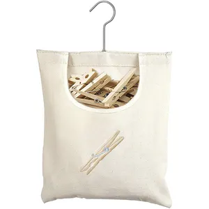 Multipurpose Hanging Canvas Storage Bag Clothespin Bags with Hanger Handy Laundry Hanging Storage Organizer with Swivel Hook