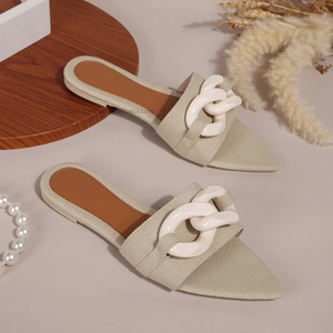 Summer Hot Selling <b>Flat</b> Ladies Slippers <b>Pointed</b> Open <b>Toe</b> Button Luxury Ladies Slippers Southeast Asia Outdoor Sandals for Women - Product Image 1