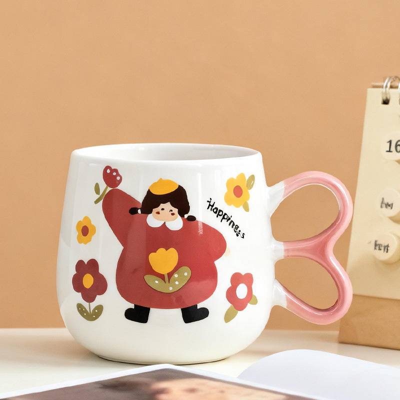 Girl in red, chubby cup