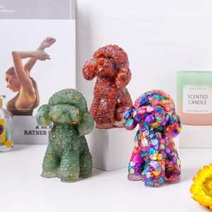 קישוטי שולחן בצורת כלב טדי סיטונאי, שבבי קריסטל טבעיים, שרף דביק, כלב קטן, עיצוב לבית - Product Image 4