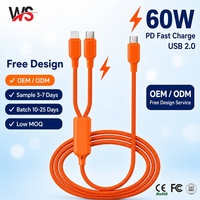 Cable USB C 2 en 1, 60W PD, Carga Rápida, Trenzado de Nailon, Divisor Tipo C e iOS, Sincronización de Datos para iPhone 15 16 Samsung Android
