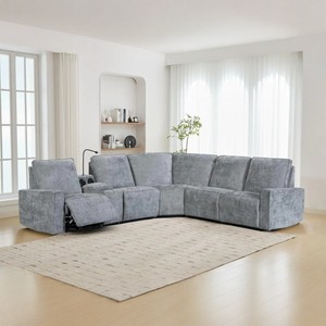 Custom U Shape Sectional Extendable Luxury Electric <strong>Smart</strong> Fabric Recliner Couch Beige Reclining Chair Sofa Living Room <strong>Furniture</strong> - Product Image 1